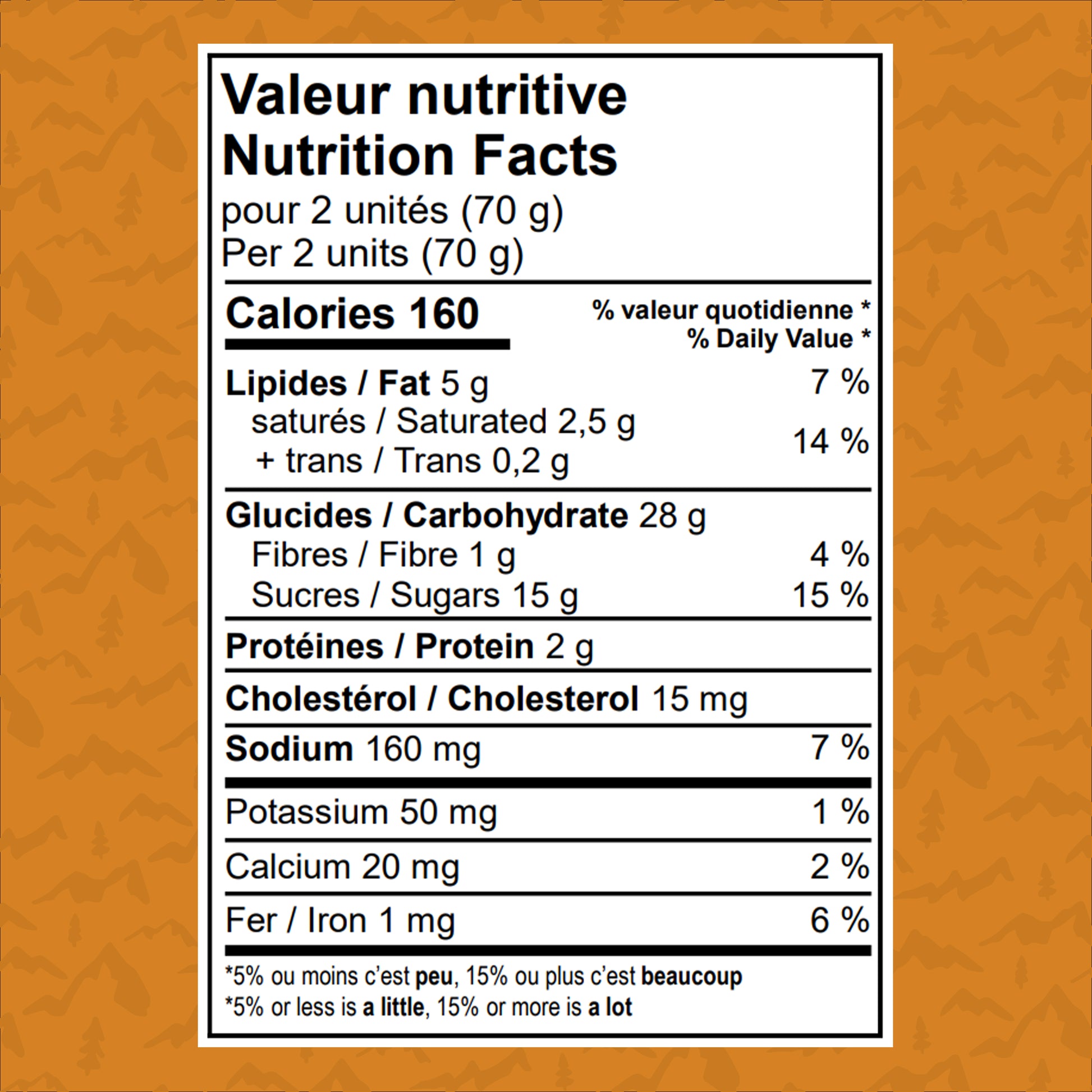Valeur nutritive – tourtons à la pomme (2 unités, 70 g, 160 kcal), détails lipides, glucides, protéines
